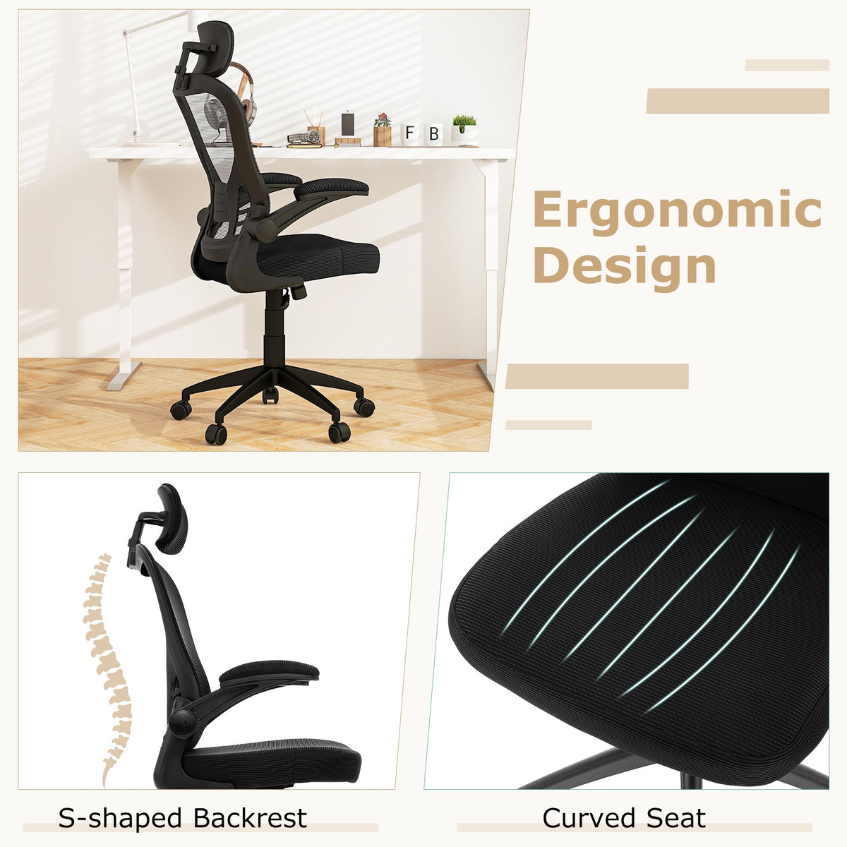 Black 48 inch Computer Desk and Ergonomic Mesh Office Chair Bundle for Home Office