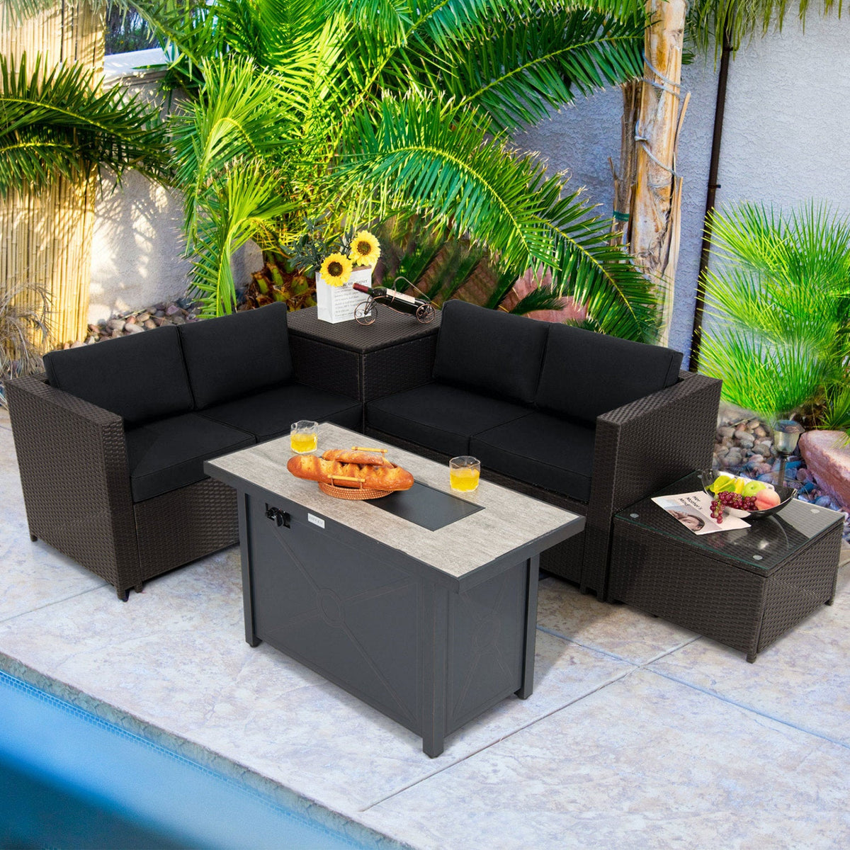 5-Piece Patio Furniture Set with Propane Fire Pit Table