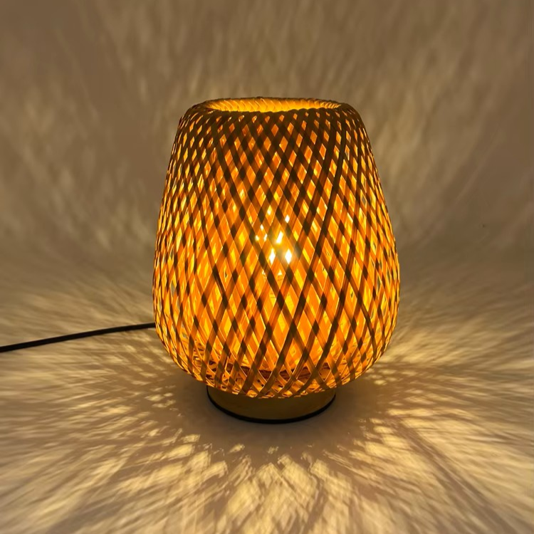 Hollow Woven Bamboo Table Lamp | Open-Weave Bamboo Bedside Light