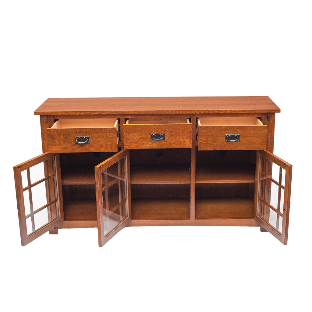 (Micheal's Cherry) Craftsman Mission Solid Oak Sideboard - 65"